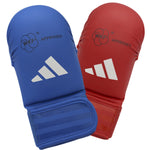 Handschoenen van Karate-Kumite Adidas Rood en Blauw Goedgekeurd door WKF zonder duim