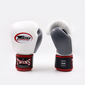 Thaibokshandschoenen Twins Special BGVL3 Zwart-wit-grijs-Combat Arena